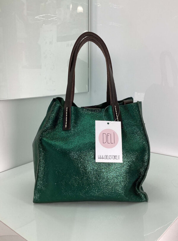 Mini shopper laminata verde