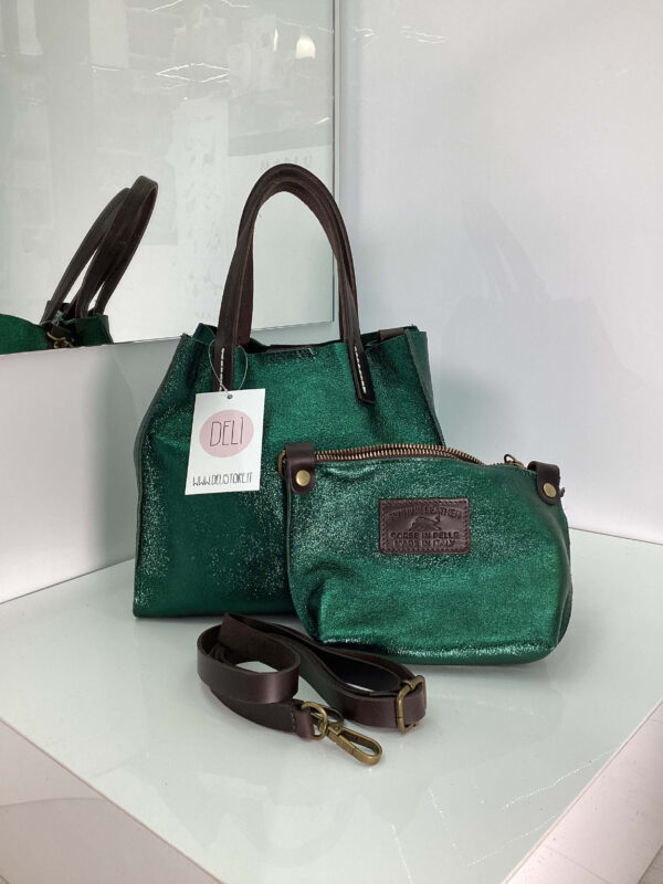 Mini shopper laminata verde - immagine 2