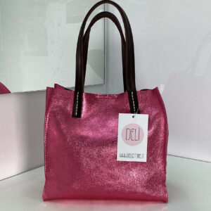 Mini shopper laminata fucsia