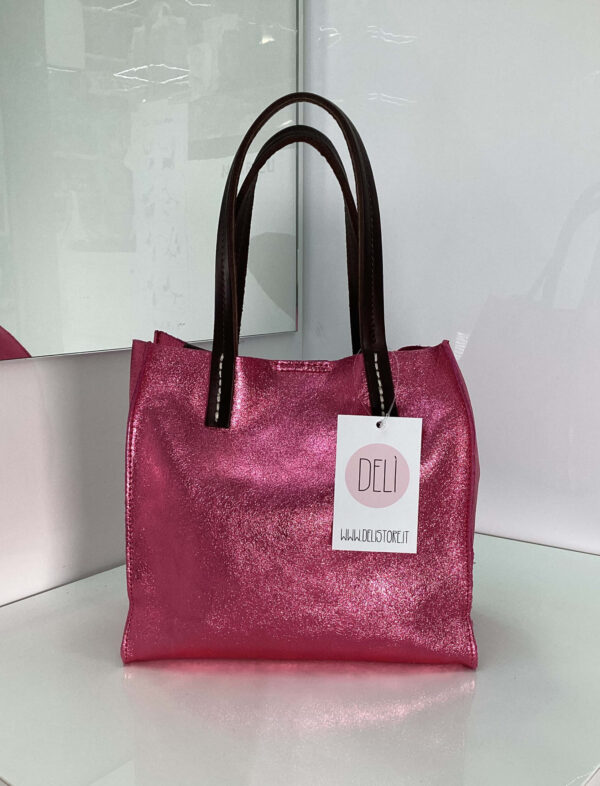 Mini shopper laminata fucsia