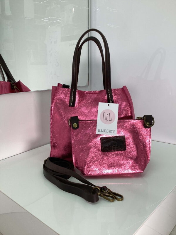 Mini shopper laminata fucsia - immagine 2