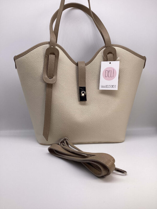Borsa Cuore maxi panna e beige - immagine 2