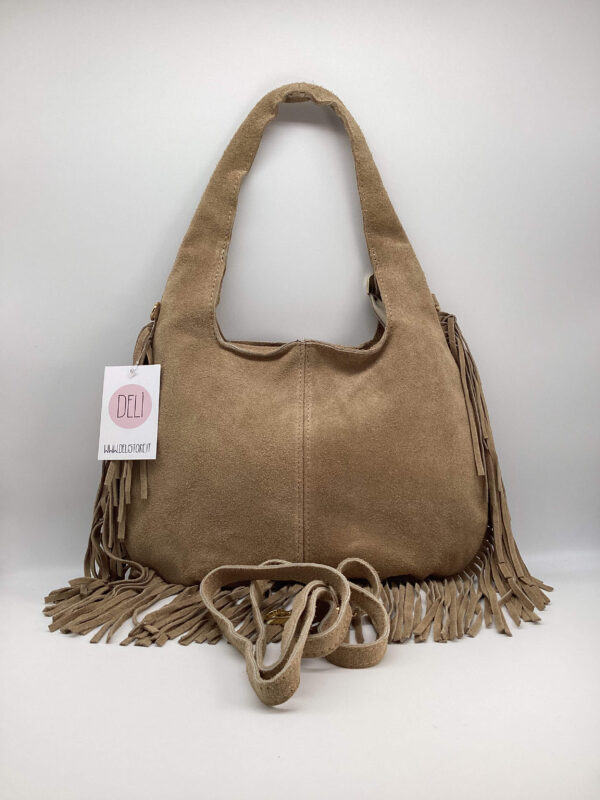 Borsa Paris Frange Camoscio beige - immagine 2