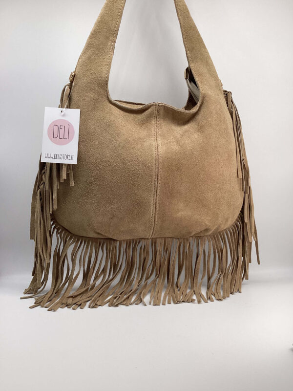 Borsa Paris Frange Camoscio beige