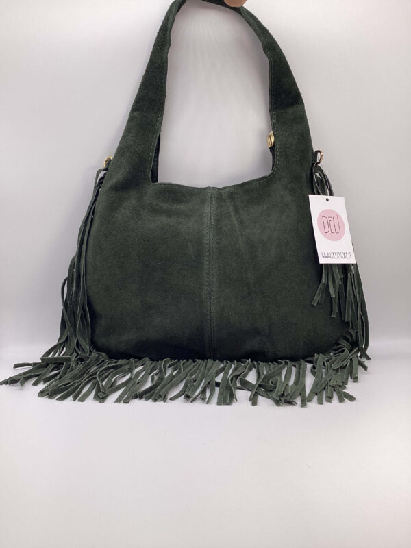 Borsa Paris Frange Camoscio verde scuro - immagine 3