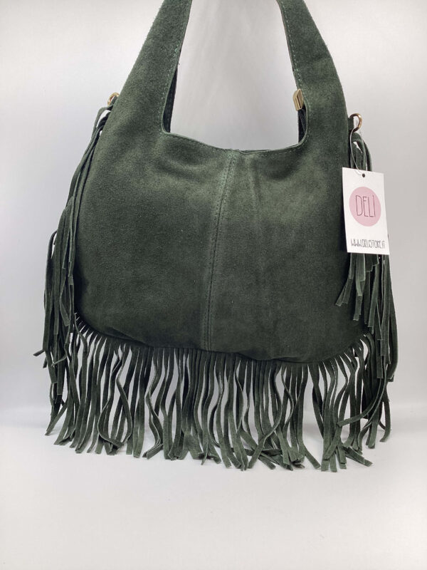 Borsa Paris Frange Camoscio verde scuro