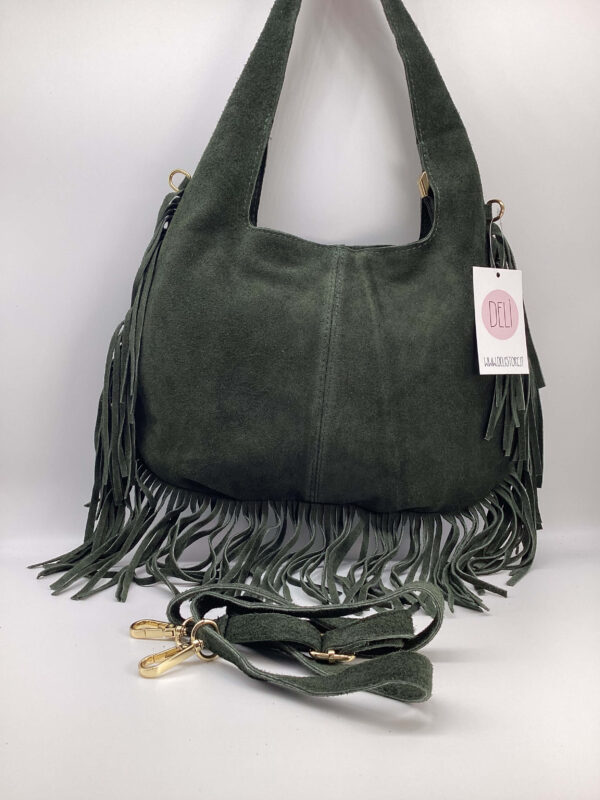 Borsa Paris Frange Camoscio verde scuro - immagine 2